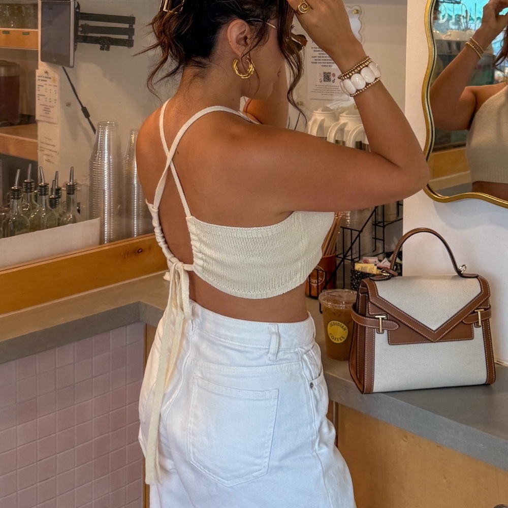 Open Back Cream Cropped Top - Picture 4 of 5